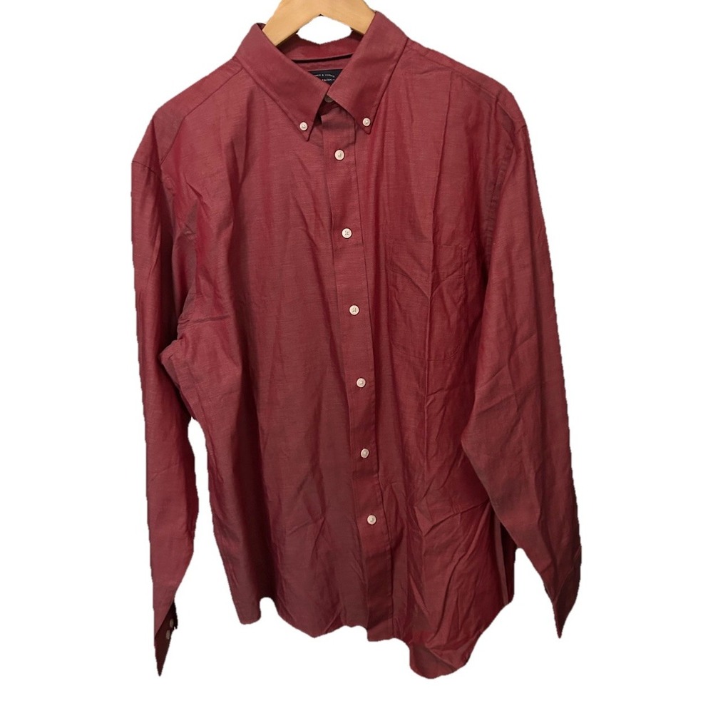 Roundtree & Yorke Men's XL Trademark Burgundy long Sleeve Button Shirt-00312
